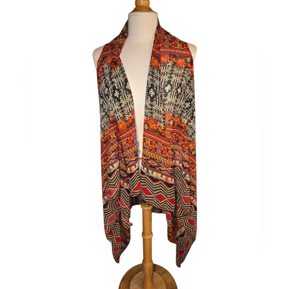 Tagless Bohemian Multicolor Open Front Shawl Vest